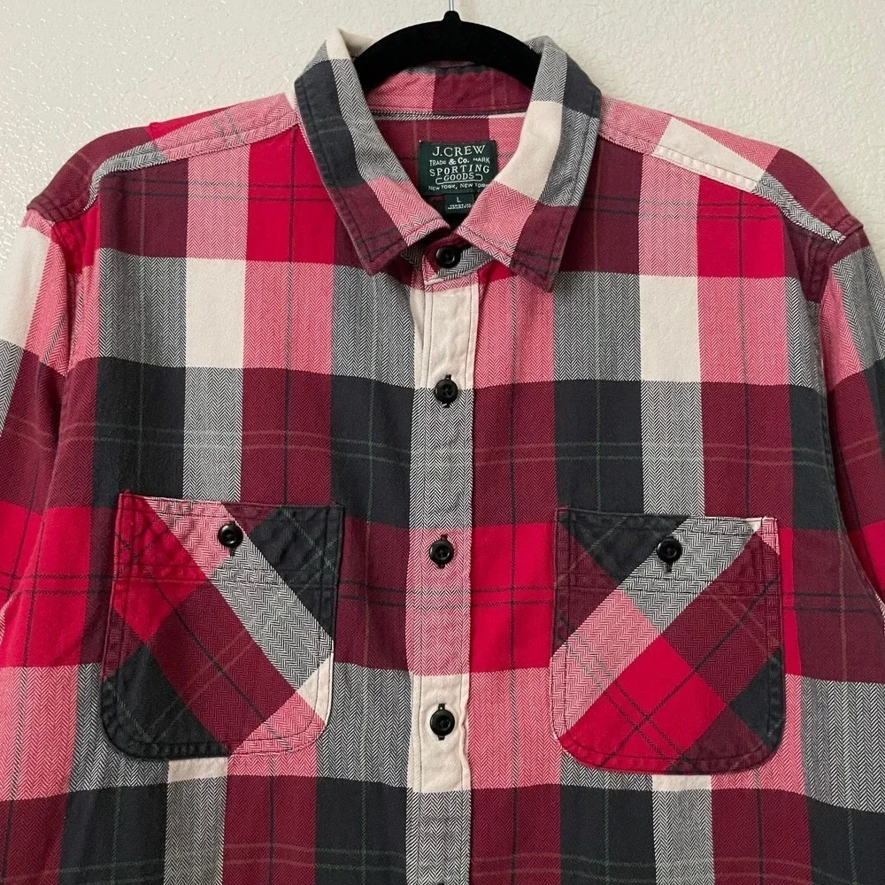 J. Crew Shirt Mens Large Red‎ Black Buffalo Plaid Flannel Long Sleeve Button Up